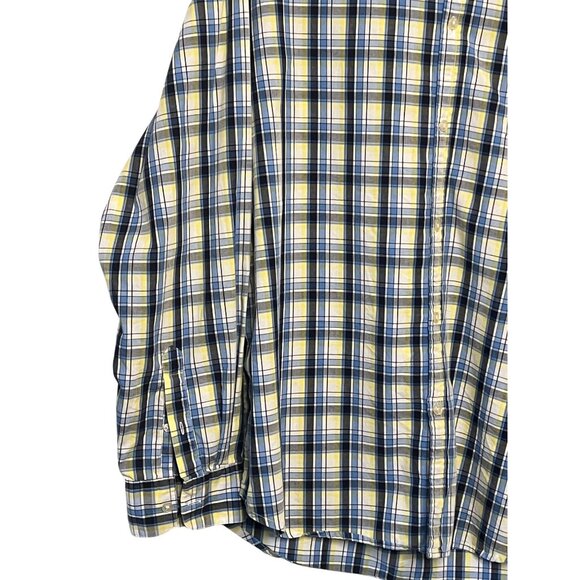 Chaps Men Yellow & Blue Plaid Button-Down Shirt XL 100% Cotton Long Sleeve - Picture 6 of 16